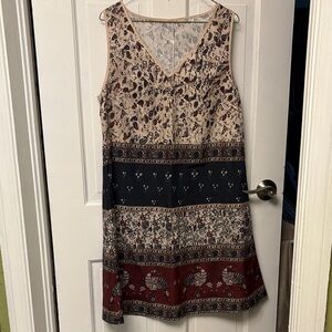 Bohemian Floral Midi Dress - Cream, Black, Red